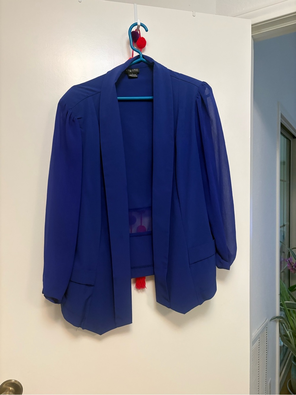 City Chic Royal Blue Draped Open-Front Blazer